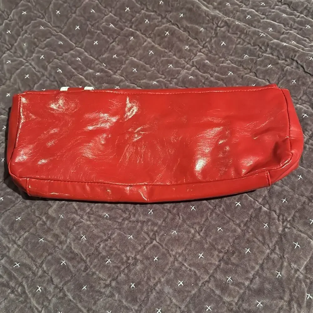 Vintage Red Vinyl Clutch w white buckle